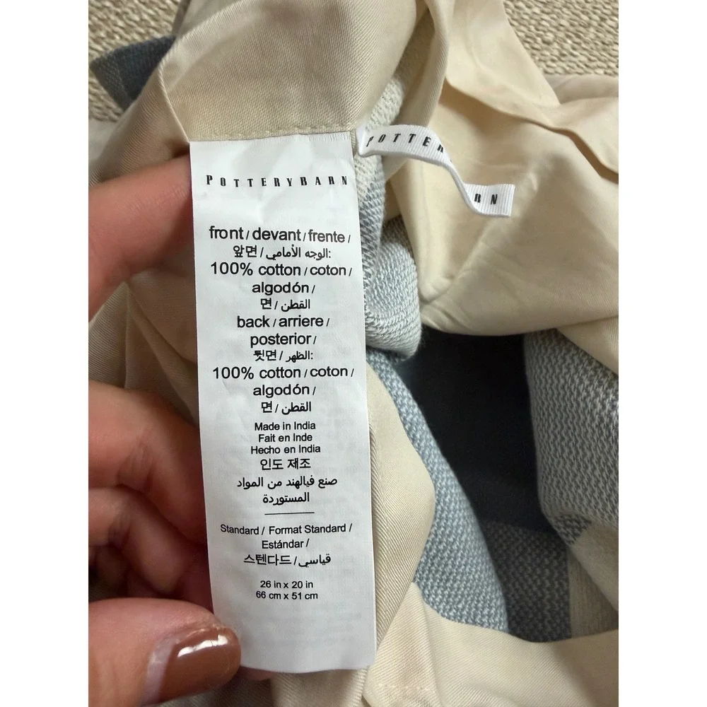 Pottery Barn Bryce Check Standard Sham Set 2 Chambray Blue White Cotton NEW